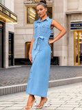 Robe en Denim avec Col et Ceinture Nœud Papillon