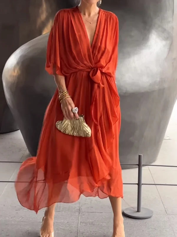 Robe Chic en Chiffon avec Décolleté en V