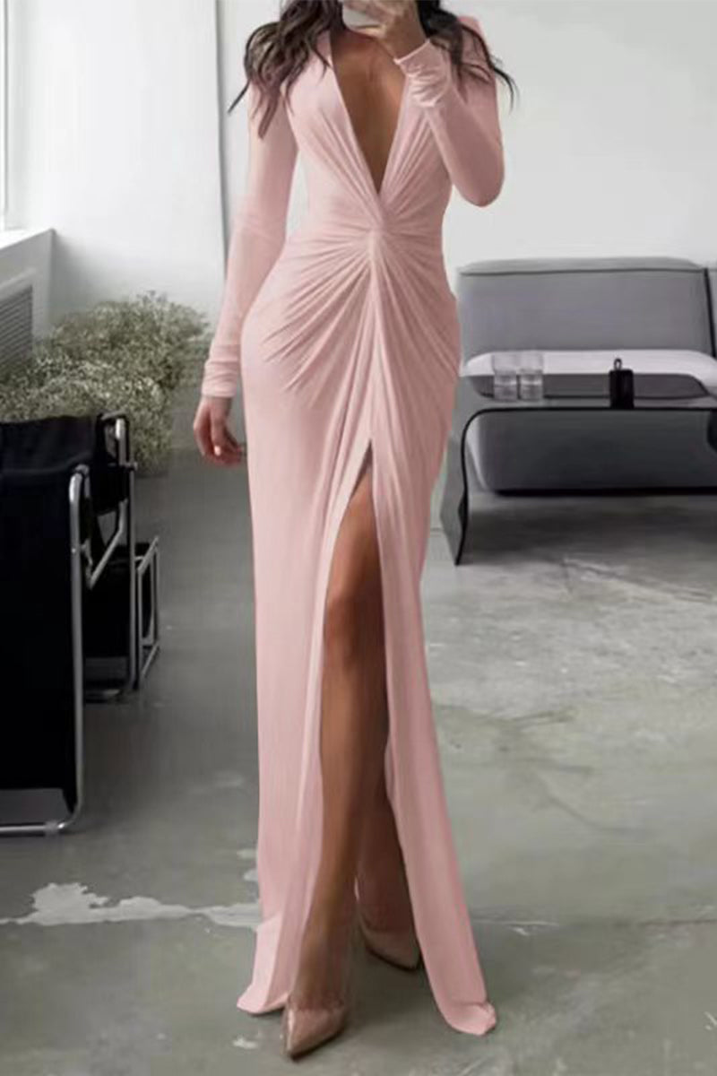 Chloé - Robe Élégante à Col V avec Décolleté Plissé