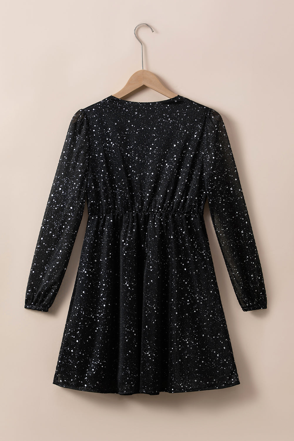 Robe Noire Élégante Pailletée avec Superposition en Maille
