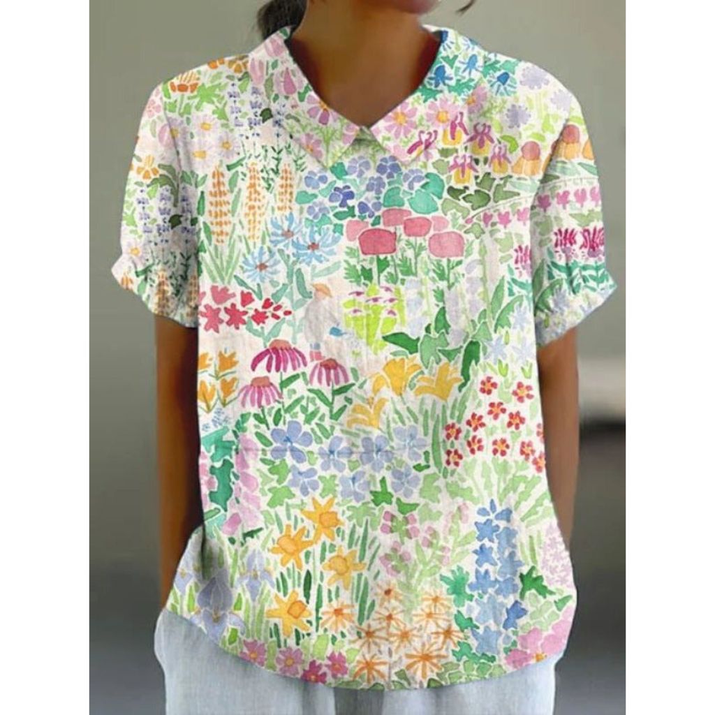 Blouse en Coton à Imprimé Floral Champêtre
