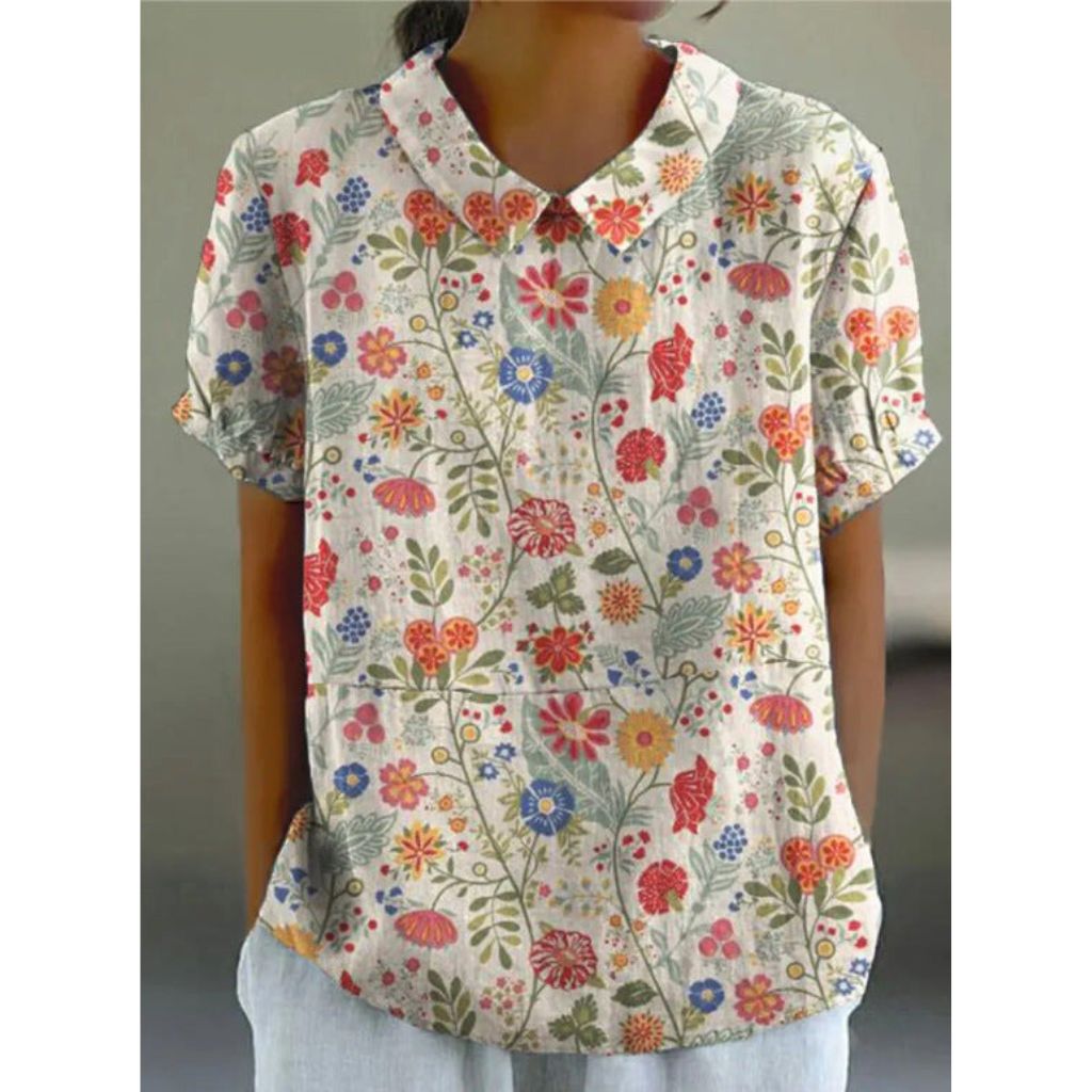 Blouse en Coton à Imprimé Floral Champêtre