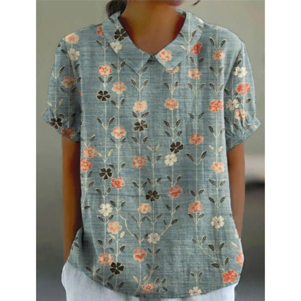 Blouse en Coton à Imprimé Floral Champêtre