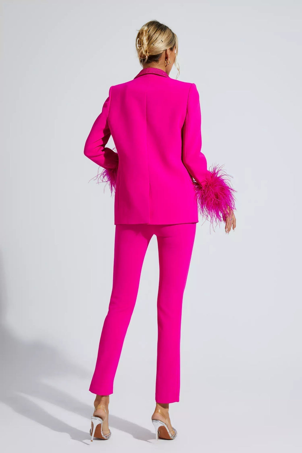 Blazer Chic Orné de Plumes et de Strass