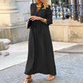 Robe Maxi Élégante d'Été à V-Cou avec Manches Longues au Niveau des Coudes