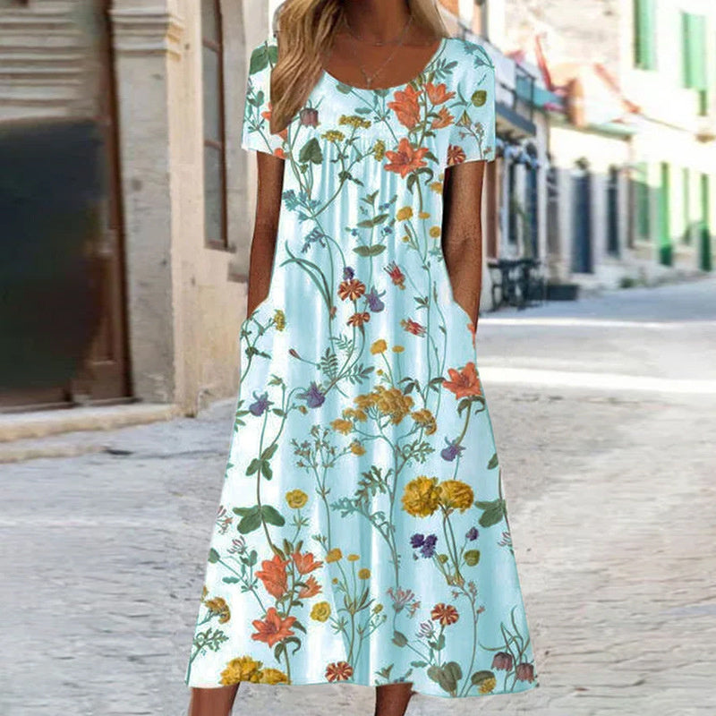 Robe Chic à Imprimé Floral avec Effet Contrôle du Ventre