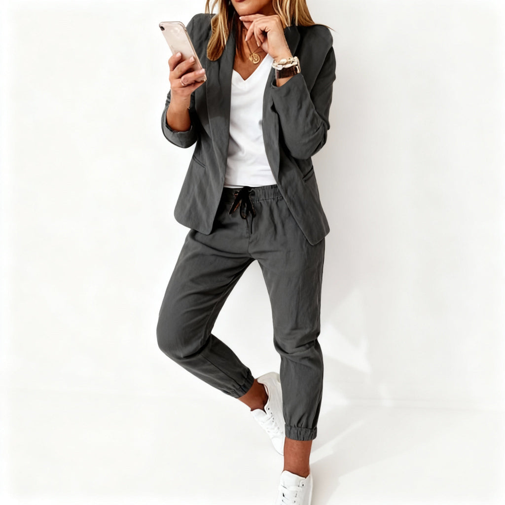Blazer Élégant et Pantalon Jogging Coordonné pour Femmes – Ensemble Chic
