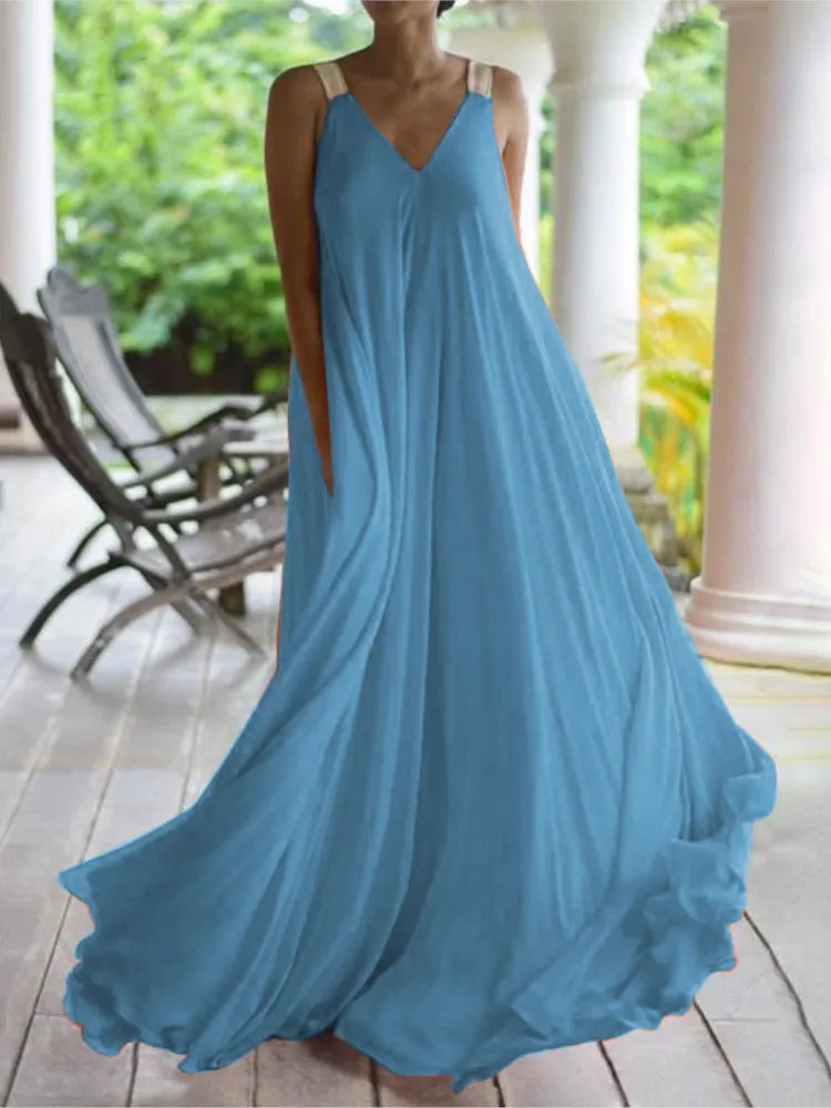 Chloë - Robe maxi sans manches à décolleté en V pour femmes