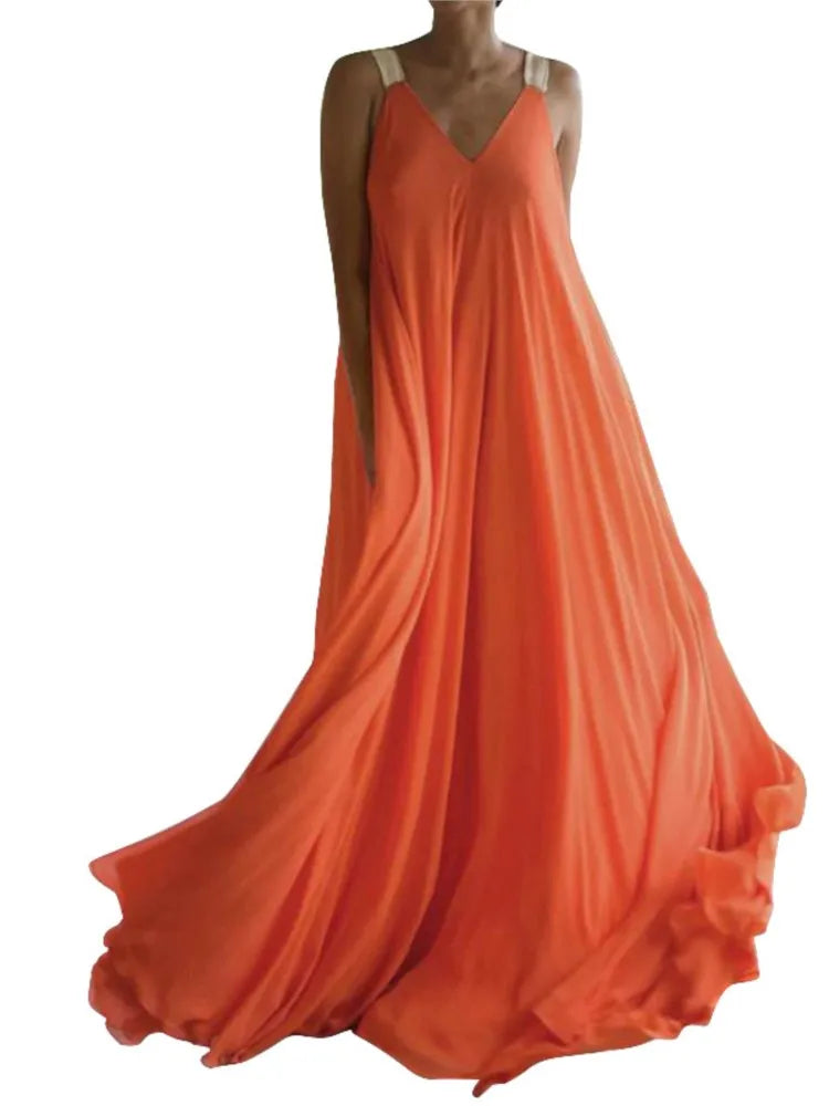 Chloë - Robe maxi sans manches à décolleté en V pour femmes