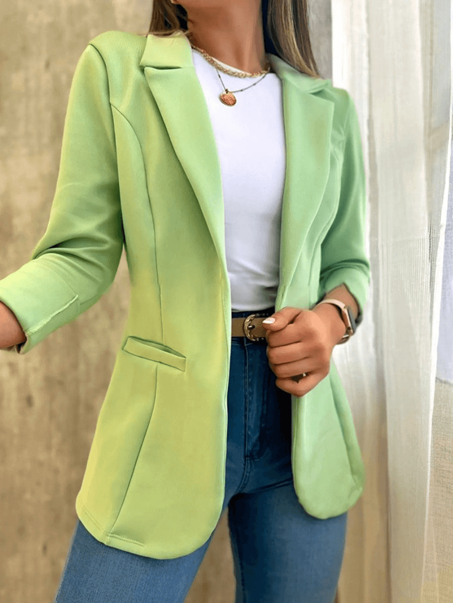Blazer Élégant Femme Uni avec Poches, Col Revers et Manches Longues