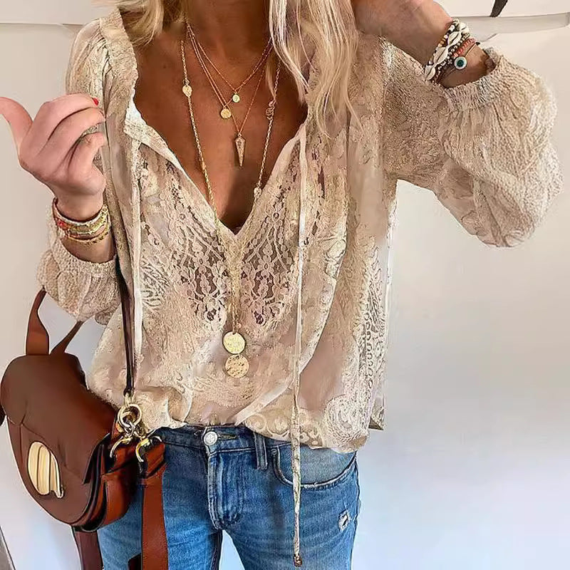 Blouse Femme avec Détails en Dentelle