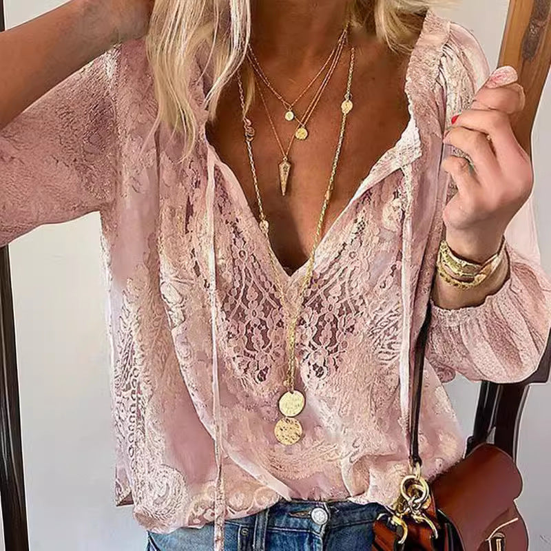Blouse Femme avec Détails en Dentelle