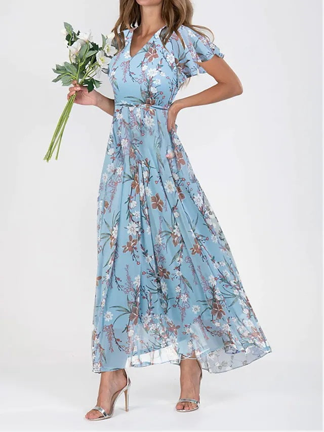 Robe Chic en Chiffon avec Imprimé Floral
