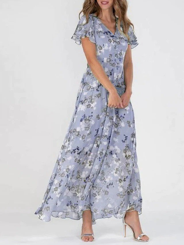 Robe Chic en Chiffon avec Imprimé Floral