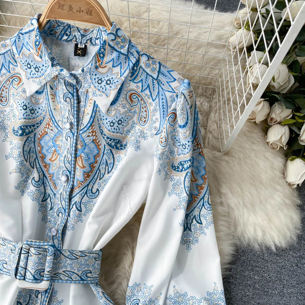 Robe A-Line à Imprimé Floral avec Ceinture