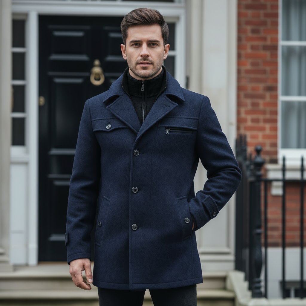 Manteau Peacoat en Laine Mélangée pour Homme | Classique d'Hiver