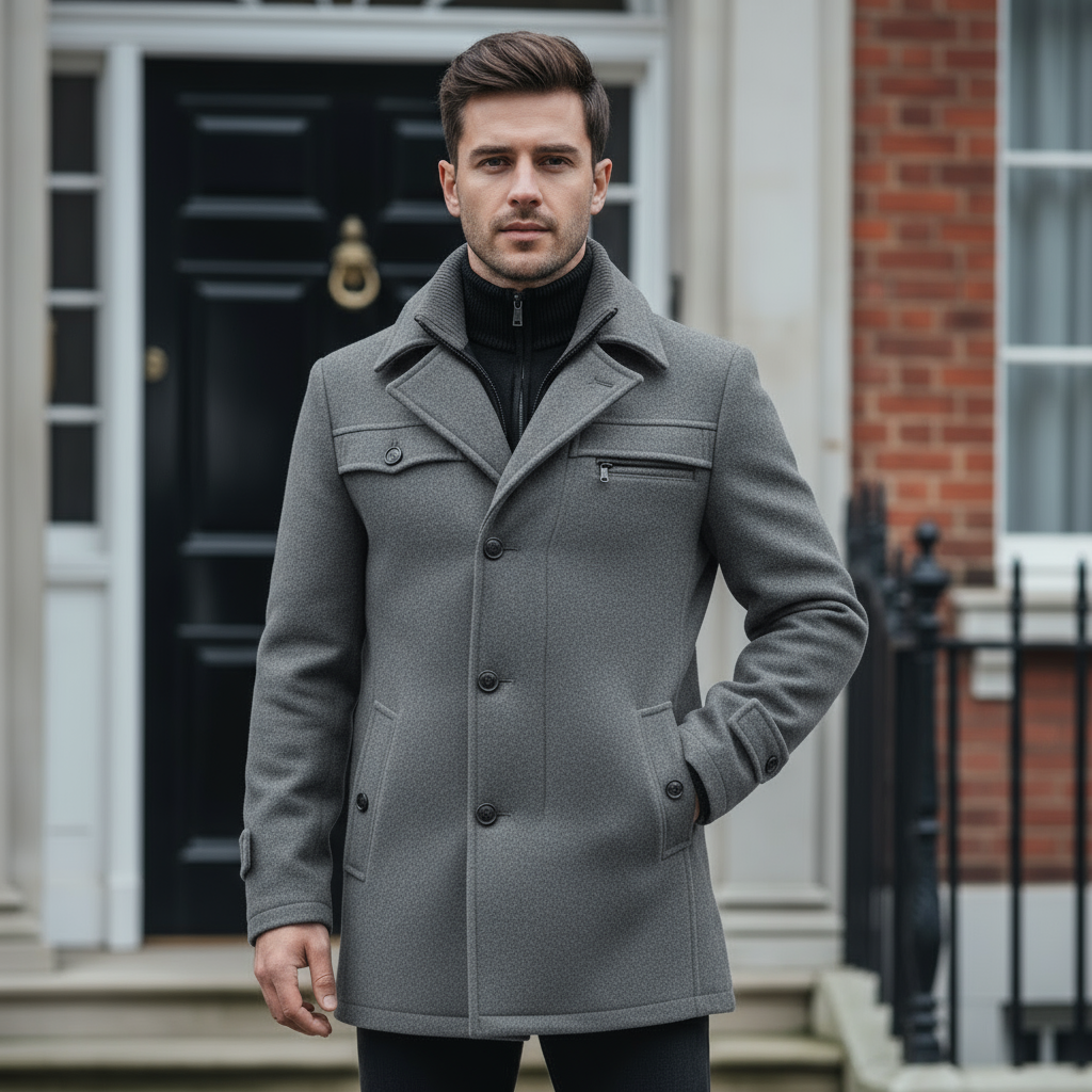 Manteau Peacoat en Laine Mélangée pour Homme | Classique d'Hiver