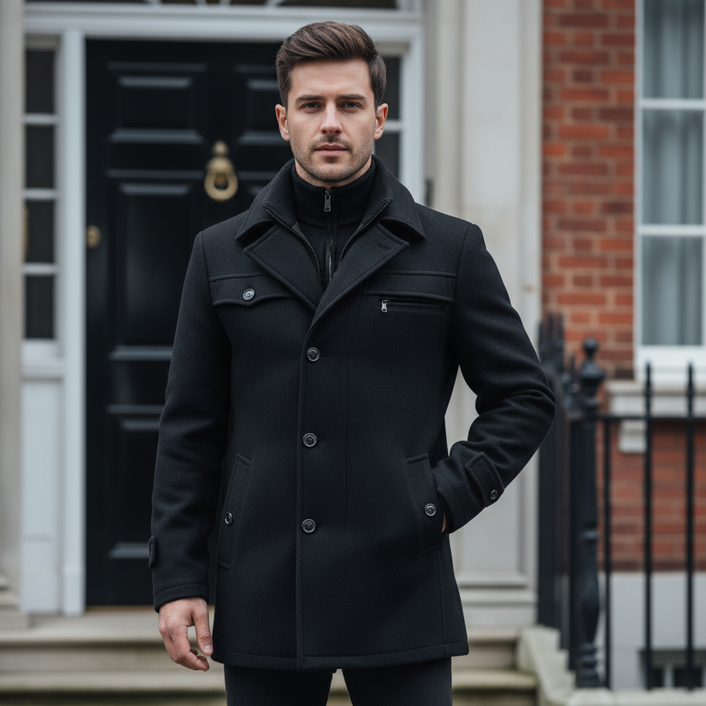 Manteau Peacoat en Laine Mélangée pour Homme | Classique d'Hiver