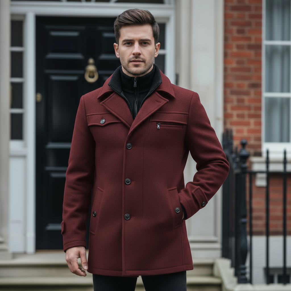 Manteau Peacoat en Laine Mélangée pour Homme | Classique d'Hiver