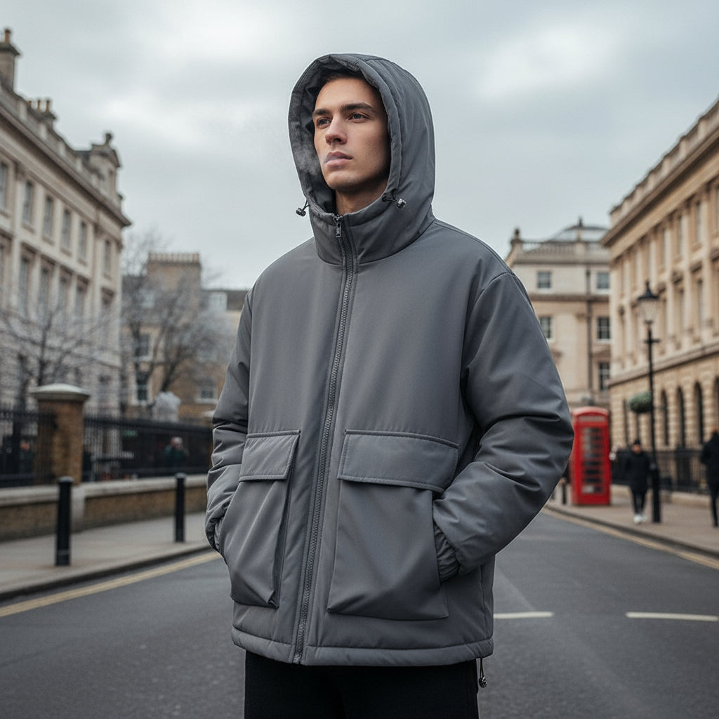 Veste Puffer Oversized Homme | Capuche et Poches Frontales Fonctionnelles