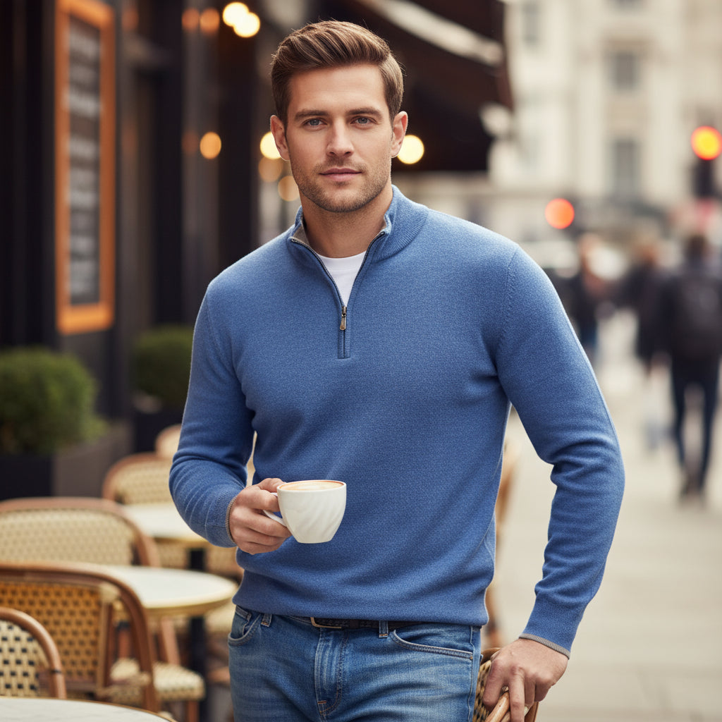 Pull homme col en V | Doux mélange de coton, coupe classique