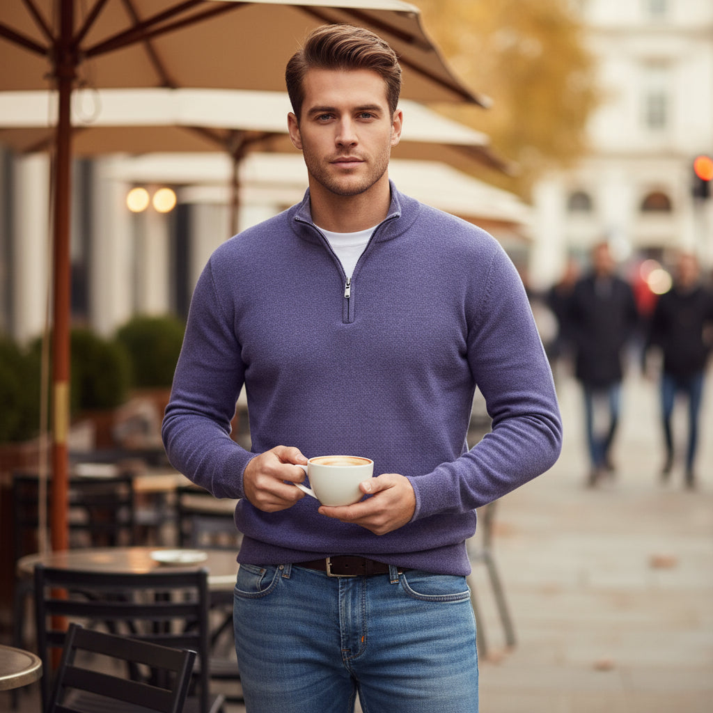 Pull homme col en V | Doux mélange de coton, coupe classique