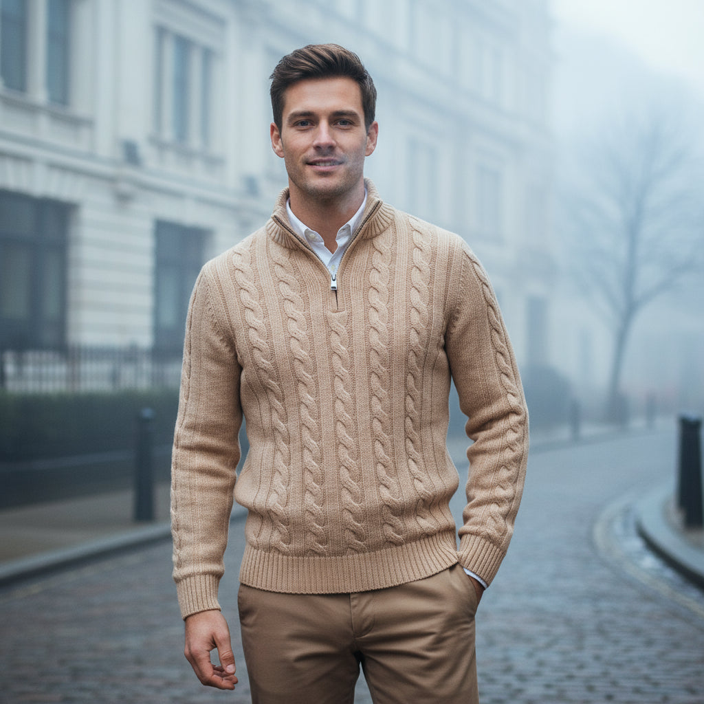 Pull en Tricot Câble pour Homme avec Col Zippé