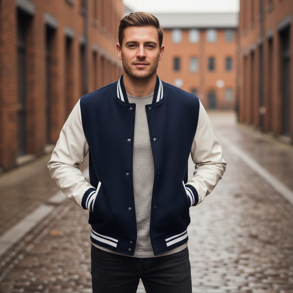 Veste Varsity Homme | Coupe Slim en Mélange de Laine avec Manches en Cuir Synthétique