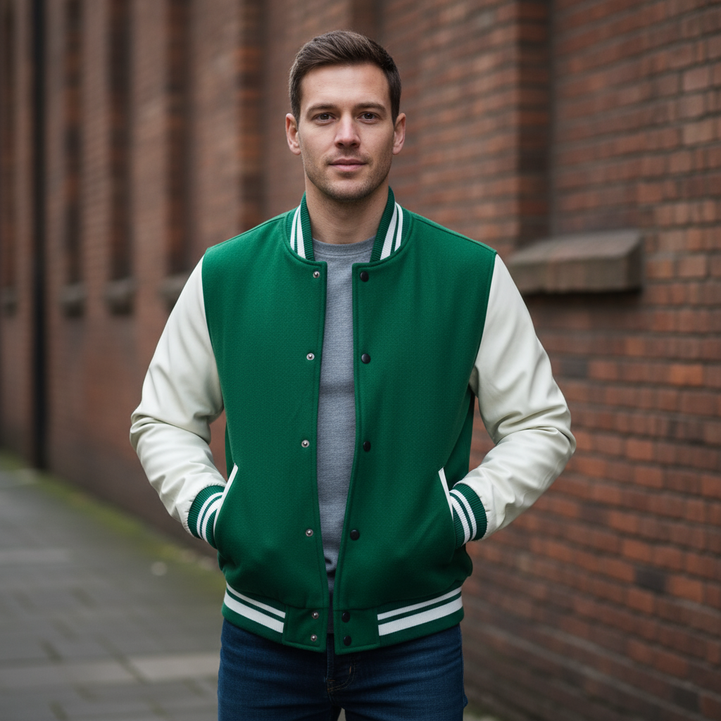 Veste Varsity Homme | Coupe Slim en Mélange de Laine avec Manches en Cuir Synthétique