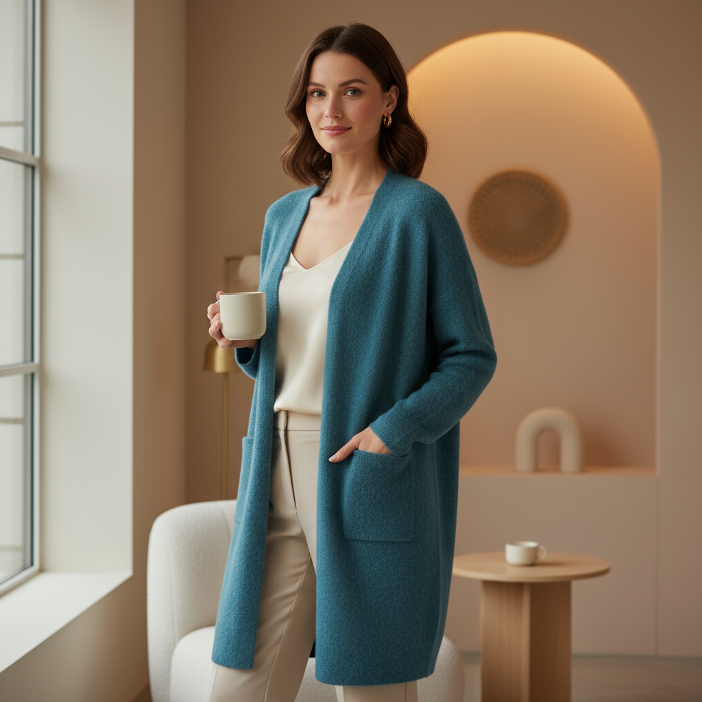 Cardigan long léger à fermeture avant pour femmes