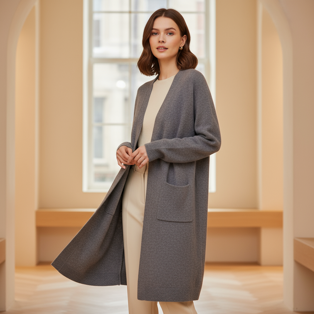 Cardigan long léger à fermeture avant pour femmes