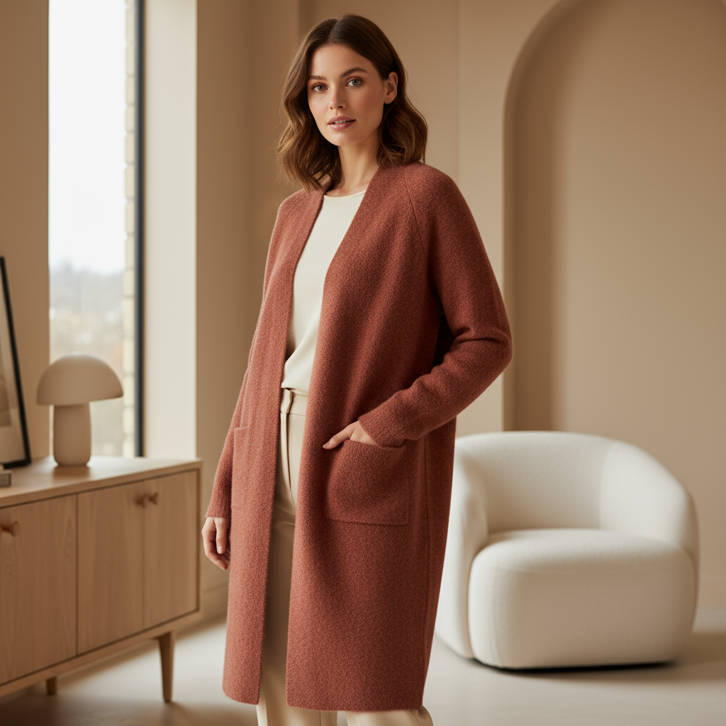 Cardigan long léger à fermeture avant pour femmes