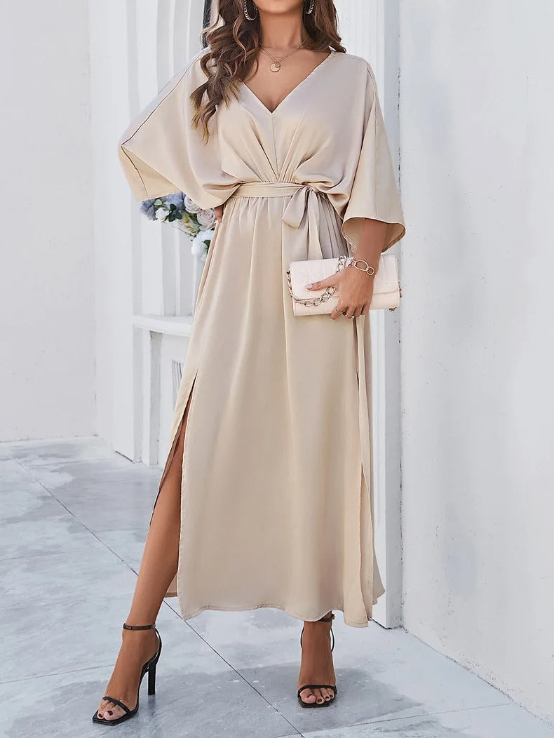 Robe Beige Wrap avec Ceinture
