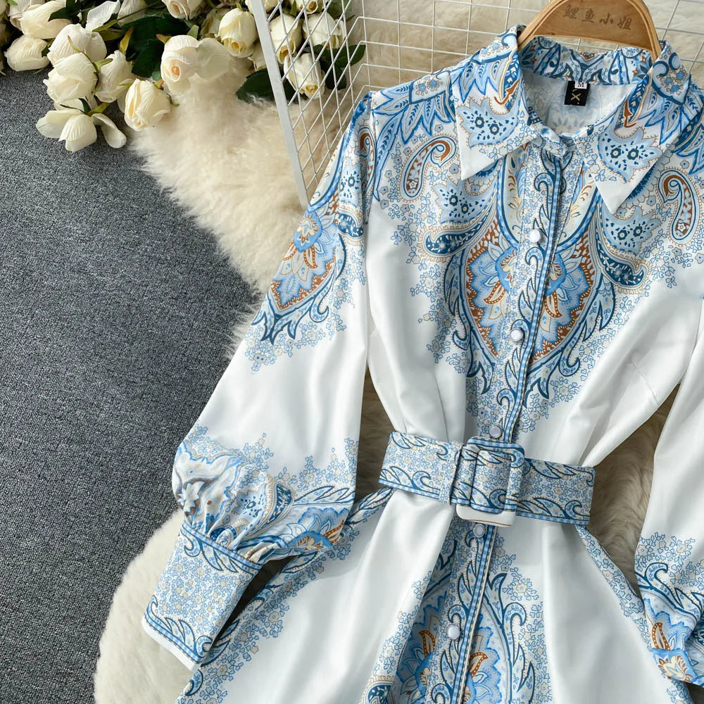 Robe A-Line à Imprimé Floral avec Ceinture