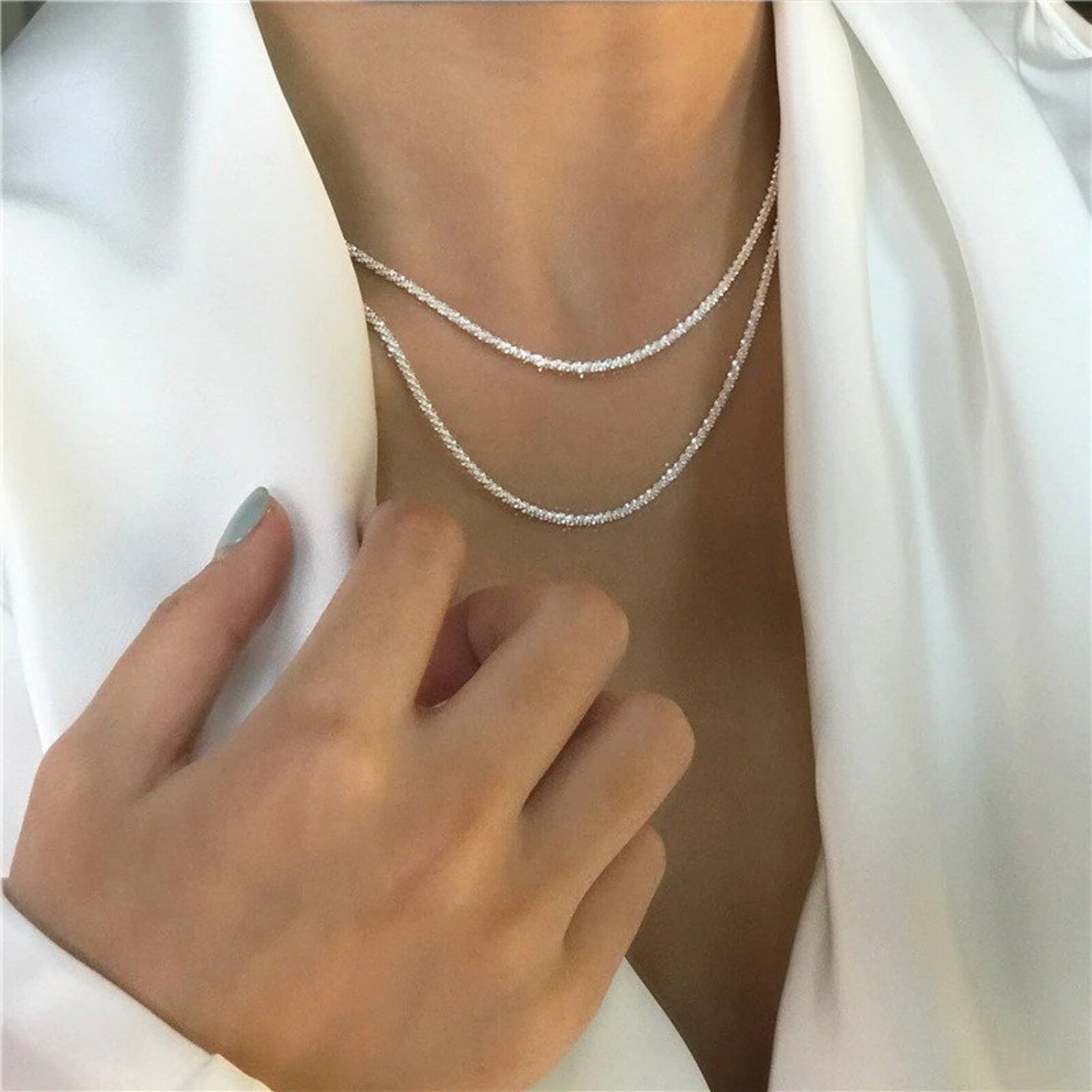 Collier Double Chaîne en Argent Élégant pour Femmes - Design Céleste