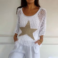Blouse en Crochet Femme à Col Rond